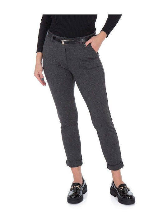 Grey Fabric Trousers with Belt