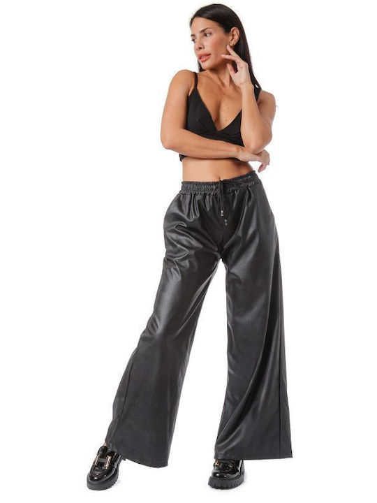 Black Matte Wide-Leg Trousers