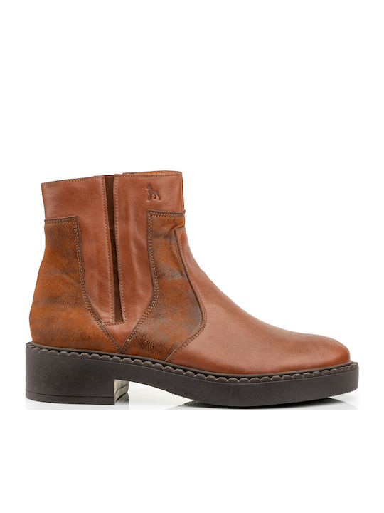Boxer Leder Stiefeletten Damen Tabac Braun