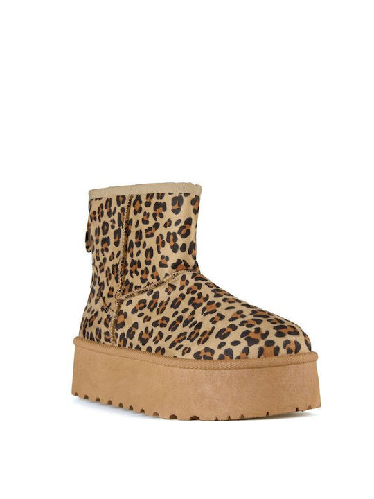 Suede Fur-Lined Double-Sole Ankle Boot Animal Print