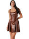 Braunes mattes ärmelloses Minikleid mit Schleife
