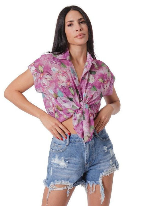 Rosa Bluse mit Blumenmuster