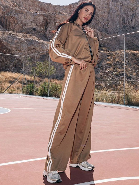 Camel Tracksuit Set with Stripes