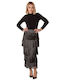 Silberne Glitzernde Midi-Fransenrock