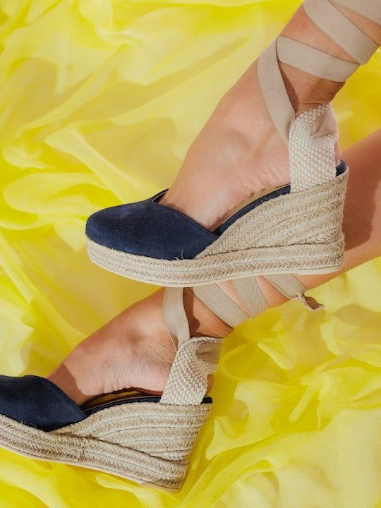 Blue Leather Platform Espadrille