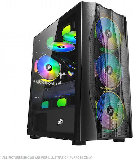 1STPLAYER X3-M-4F1 Gaming Midi Tower Computer Case with RGB Lighting Black