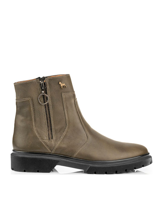 Leather Women's Ankle Boots Green