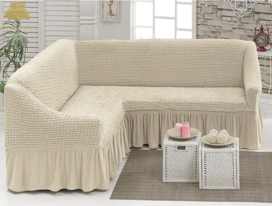 Elastic Cover for Corner Sofa Volant Cvr-cgv-ecru