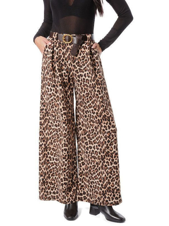 Wide Leg Animal Print Trousers