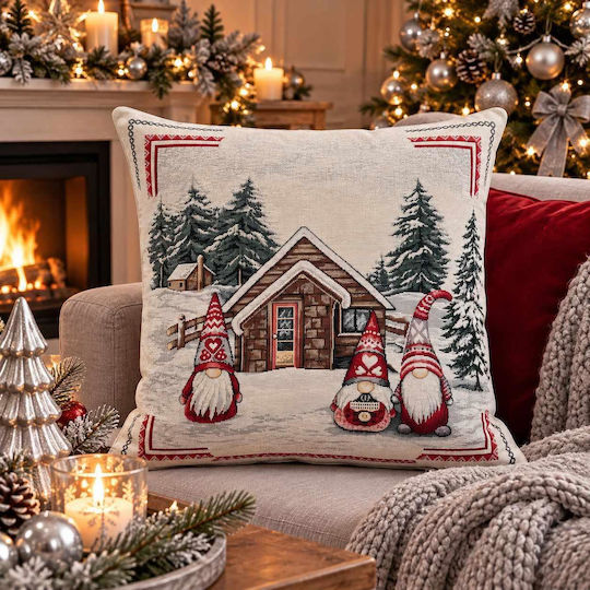 Linea Home Χριστουγεννιάτικη Διακοσμητική Μαξιλαροθήκη Τετράγωνη Μπεζ 45x45εκ.
