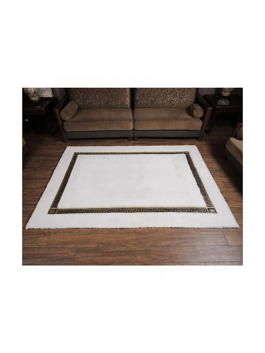 Saray Home Rabbit Luxurius Σετ Μοντέρνα Χαλιά Κρεβατοκάμαρας Λευκό-χρυσό DSN03 WHGLD 3τμχ