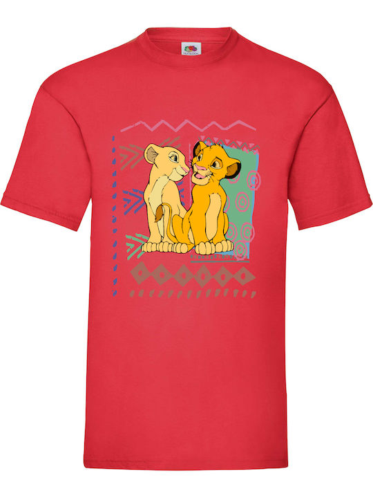 Fruit of the Loom The Lion King Simba Nala Retro No1 Μπλούζα Κόκκινη Βαμβακερή