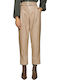Women's High-waisted Fabric Trousers with Elastic Beige