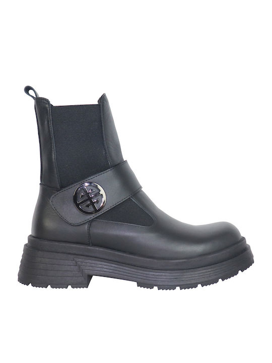 Ghete dama de piele cu platforme pentru femei cu toc negru