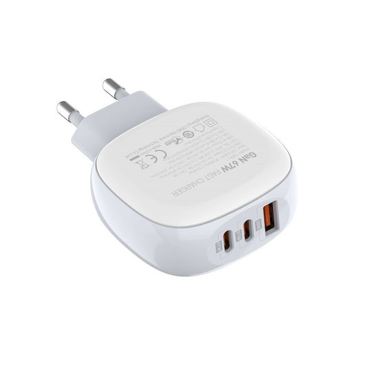 Ldnio Зарядно без кабел с USB-A порт и 2 USB-C порта 67W Бял (Q3611)