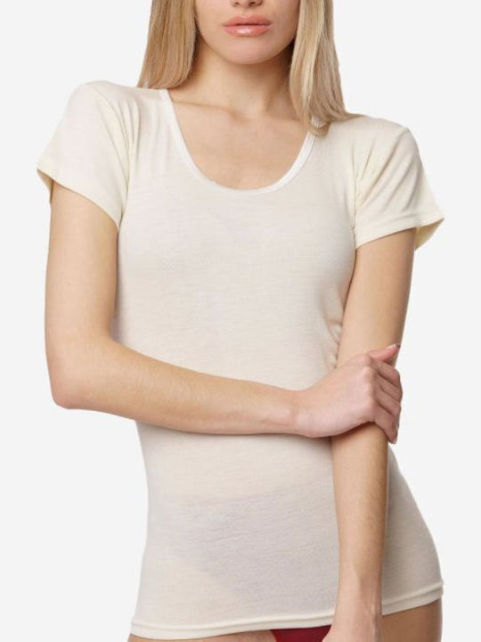Women's Short Sleeve Woolen T-Shirt Ecru