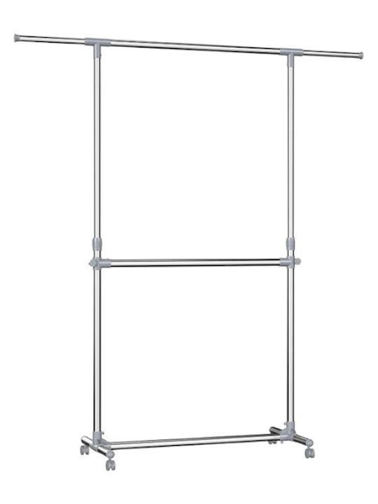 Wheeled Floor Garment Rack made of Metal Silver 165x48x115cm