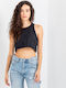 Bluze Damă Crop Bumbac cu Umerii Goi Negru