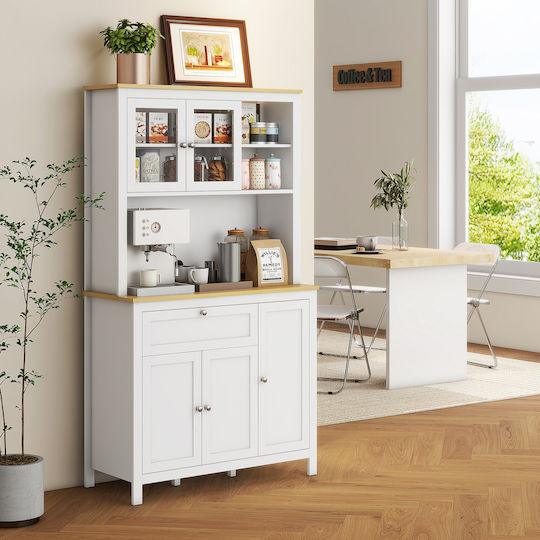 Dulap de Bucătărie Homcom cu Sertare, Rafturi Deschise, Rafturi Reglabile, Lemn 100x40x180 cm Alb 83a-010v80wt
