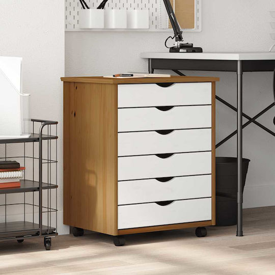 Vidaxl Rolling Cabinet Moss Honey Brown Solid Pine Wood 53x39x65.5cm 1 Piece Brown