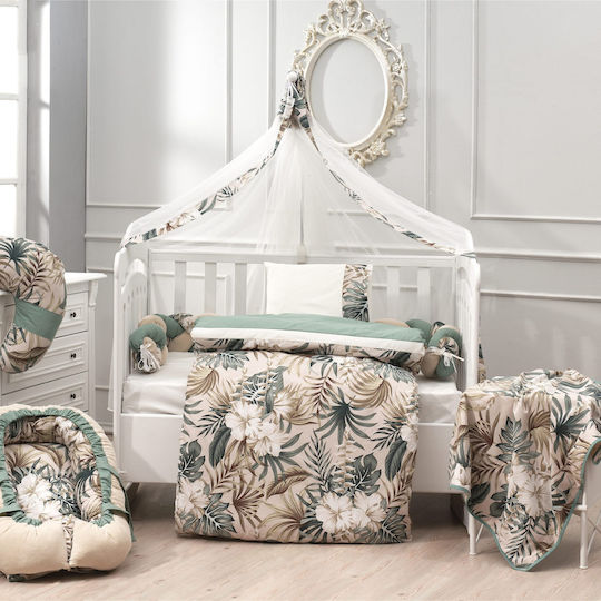 abo Baby Crib Bedding Set Tropical Leaves 3pcs Mint-beige