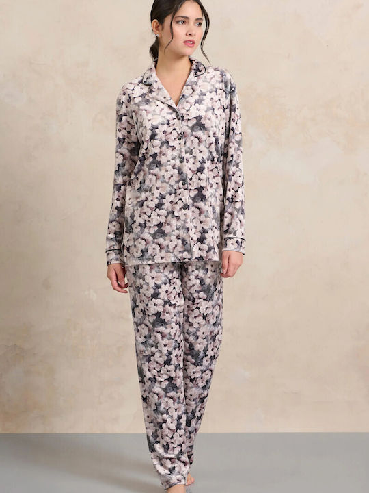 Jeannette Olive Buttoned Velvet Pyjama 7945