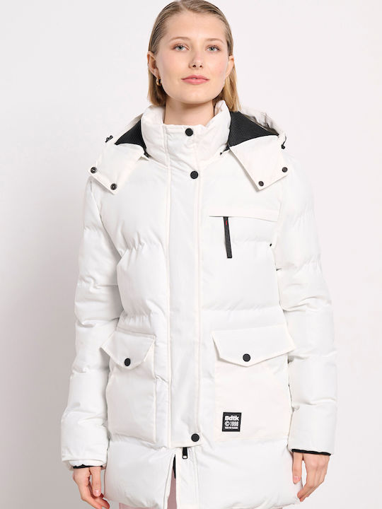 Lang Damen Puffer Jacke white