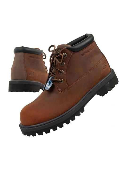 Skechers Δερμάτινα Μπεζ Ανδρικά Μποτάκια Αδιάβροχα