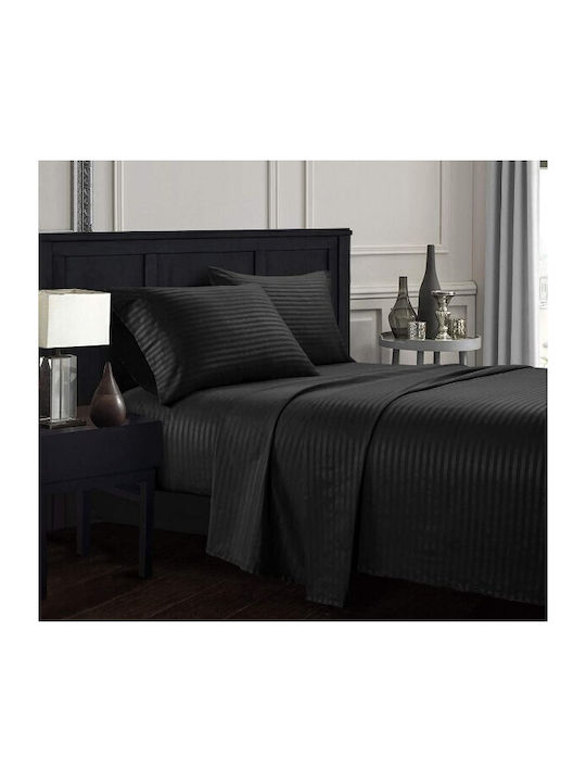 Cotton Satin Coverlet Set Single W 160cm X L 240cm – 2520949670 Solid Black