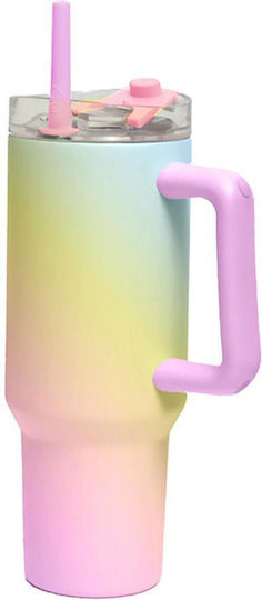 Total Gift Handled Tumbler Θερμός Ανοξείδωτο 1.2lt Rainbow με Καλαμάκι και Λαβή