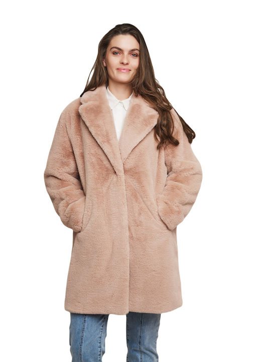 Women's Pink Coat with Fur Details