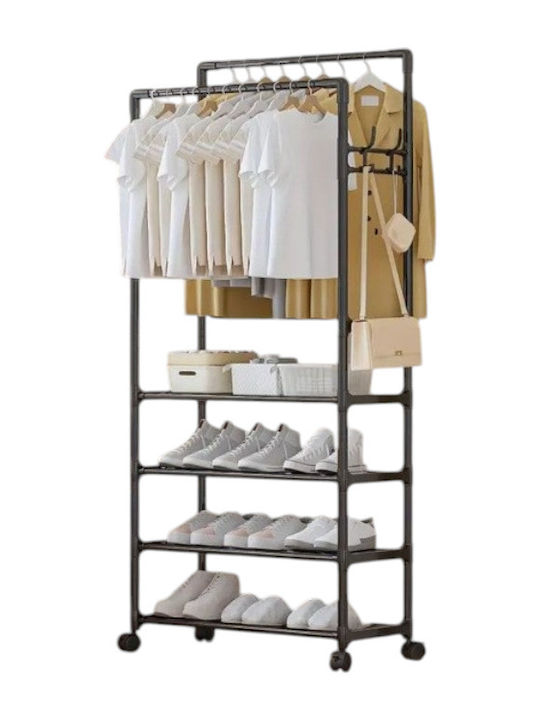 Wheeled Floor Garment Rack made of Metal Black 56x185cm