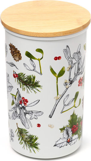 Bamboo Lid Storage Jar Christmas Winter Botanical