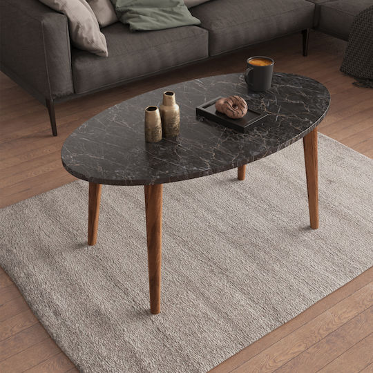 Ovales Zentral Kaffeetisch Vital Holz Schwarz Marmor-Kirschbaum 90x50x42cm