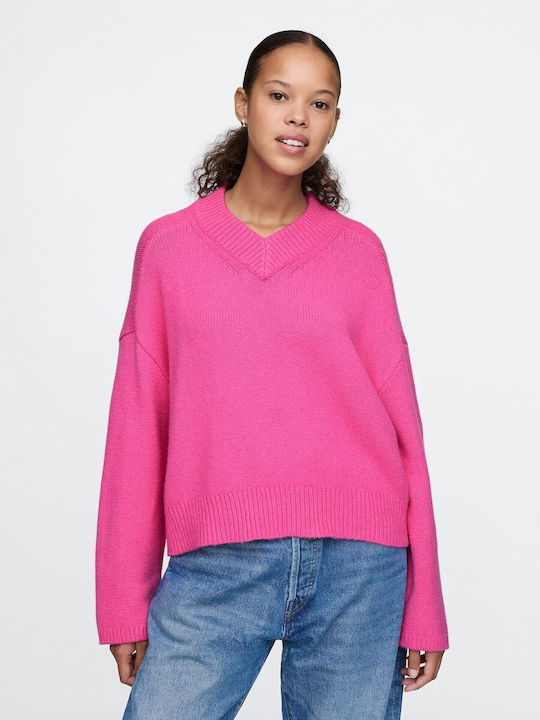 Women's Long Sleeve Sweater Cotton with V Neckline Phlox Pink