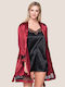 Luna Winter Women's Satin Robe Bordeaux, Black