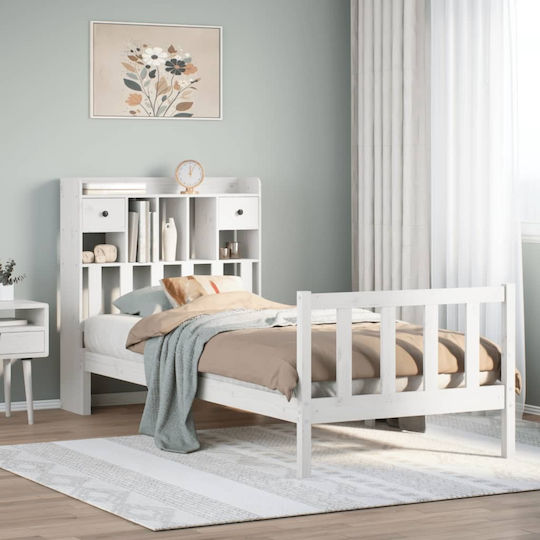 Single Bed Made of Solid Wood White with Slats for Mattress 75x190cm