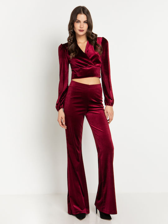 Women's Fabric Trousers Flared Burgundy