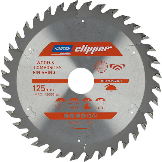 Norton Norton Cutting Disc Wood Hole Diameter 125mm with 36 Teeth 1pcs