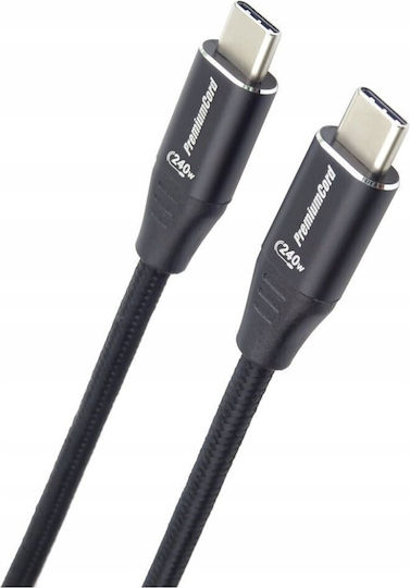 PremiumCord Плетен USB 2.0 Кабел USB-C Мъжки - USB-C 240W Захранване (PD) Черен 1м