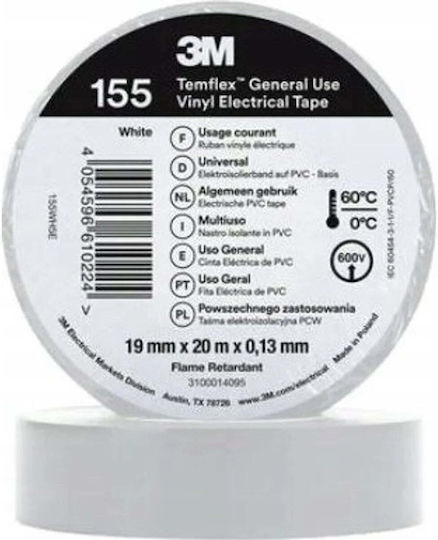3M Изолационна лента 19мм x 20м Temflex 155 Бяла