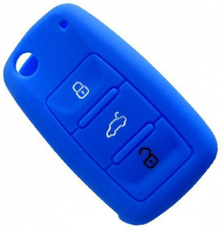 Car Key Cover Case made of with 3 Buttons for VW / Seat / Skoda in Blue Color