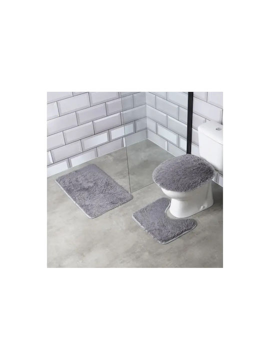 Vilde Antiderapant Set Covorașe de Baie Toaletă 569702 Gri 3buc