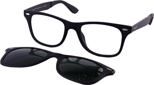 Polar Plastic Eyeglass Frame with Clip On Black Polar 467 77