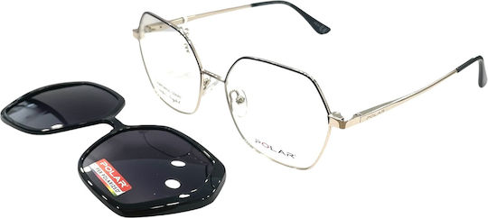 Polar Metal Eyeglass Frame with Clip On Gold Polar 519 78