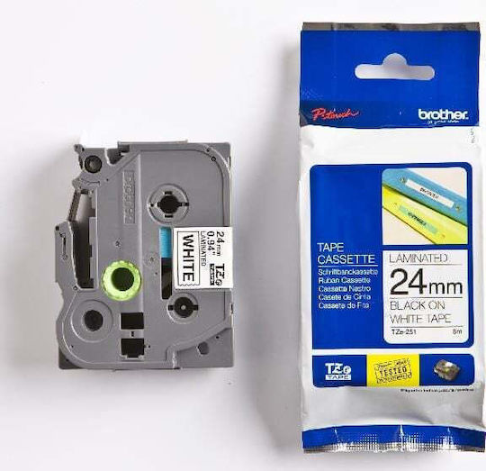 Brother Tze251 Bandă Pentru Etichetări 8m x 24mm Neagră Culoare Full Face Serie Compatibilă Brother TZe/TZ