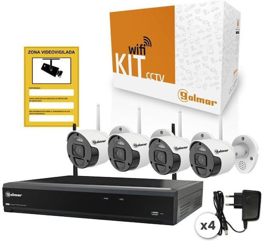 Golmar Überwachungssystem 4 Kameras Drahtlose Kameras IP 1080p mit Rekorder NVR & Festplatte 2TB