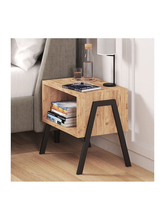 Bedside Table Taffa Wooden with Metal Legs Blac...