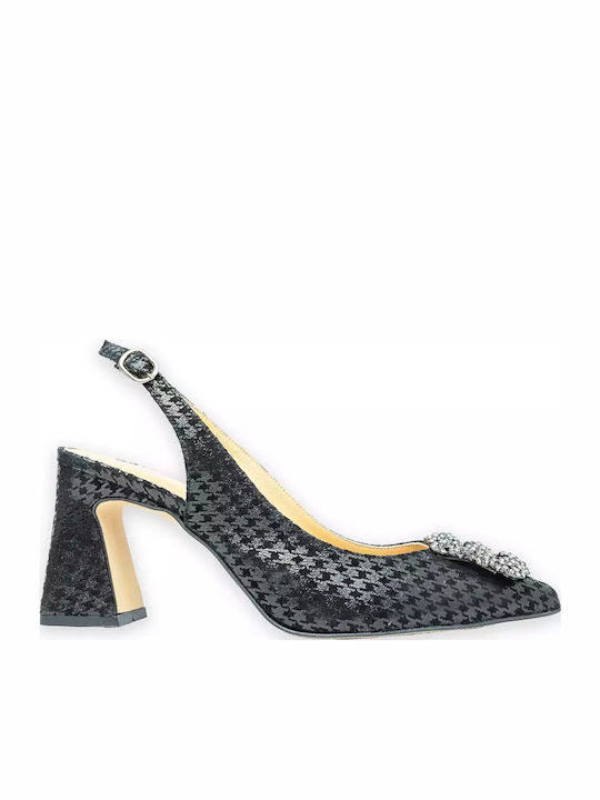 Heels with Strap & Low Heel Animal Print Black 518-MAURO