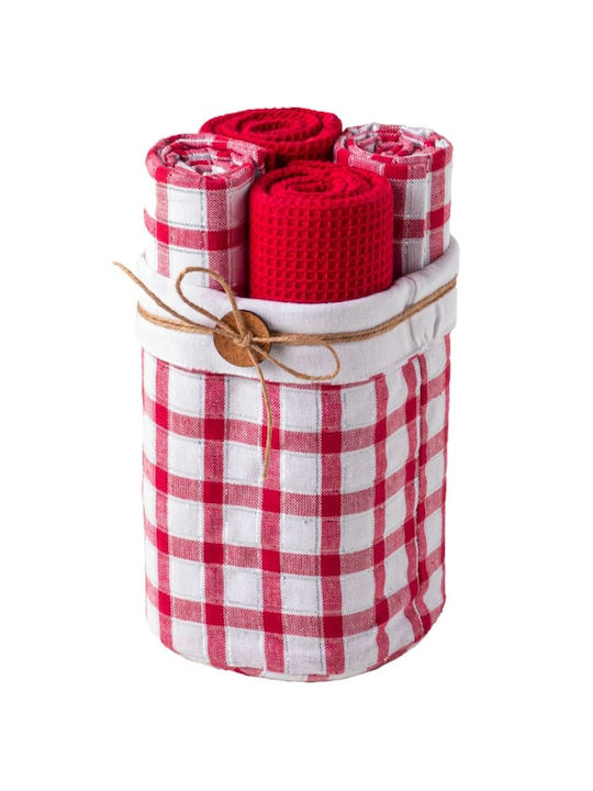Amo La Casa Tea Towel from 100% Cotton in Red Color 40x60cm 5pcs